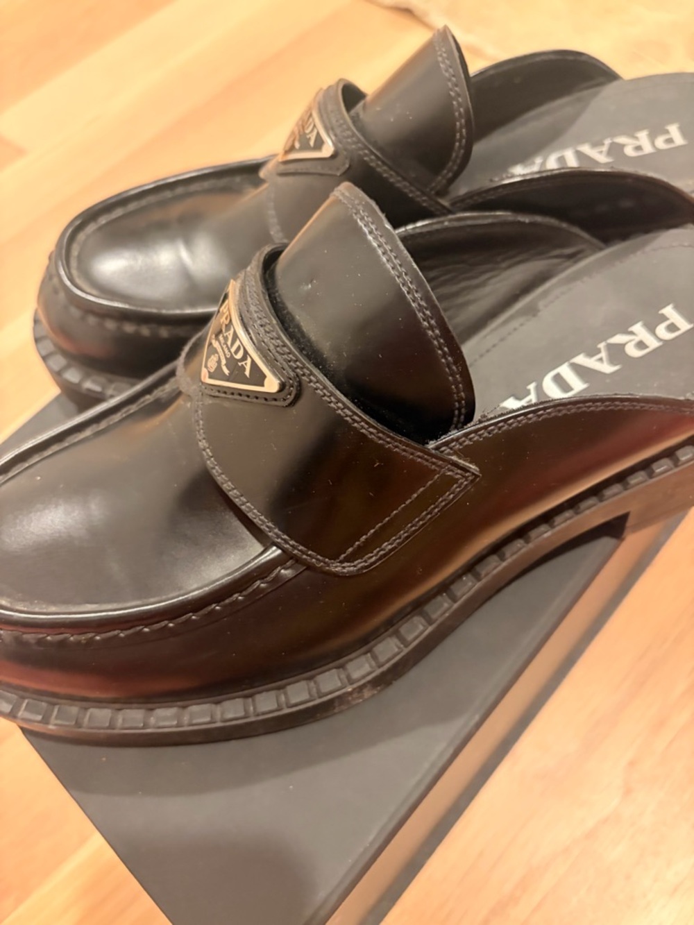 Prada Black Leather Slip-On Loafer Mules never worn! - Picture 3 of 7